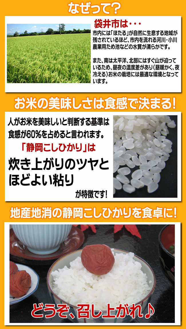 静岡県袋井市周辺で栽培されたコシヒカリ100％のお米です。